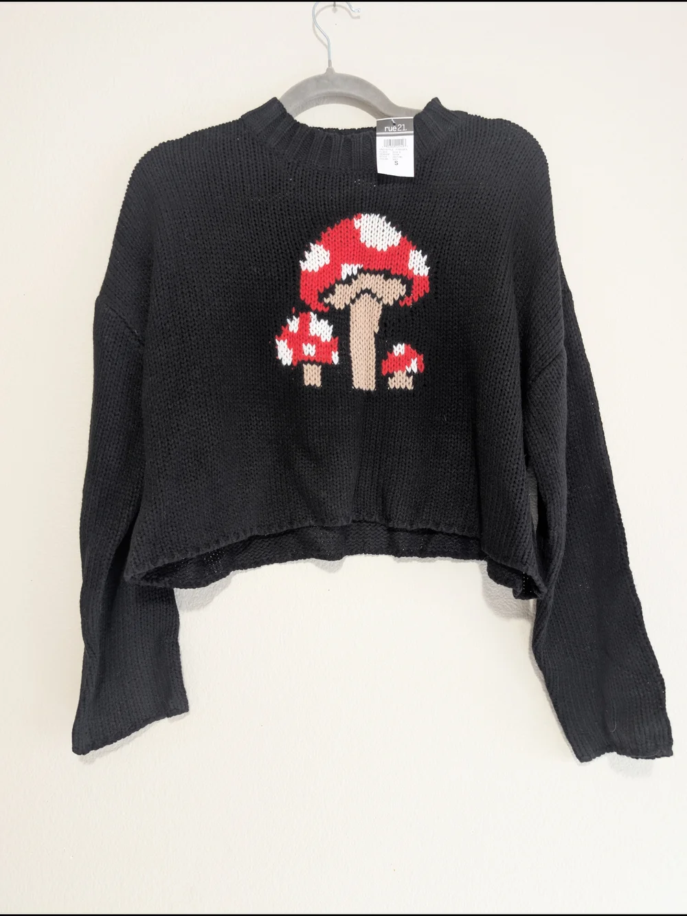 Rue21 Black Knit Sweater with Red Mushroom Motif Size Small - Picture 1 of 5